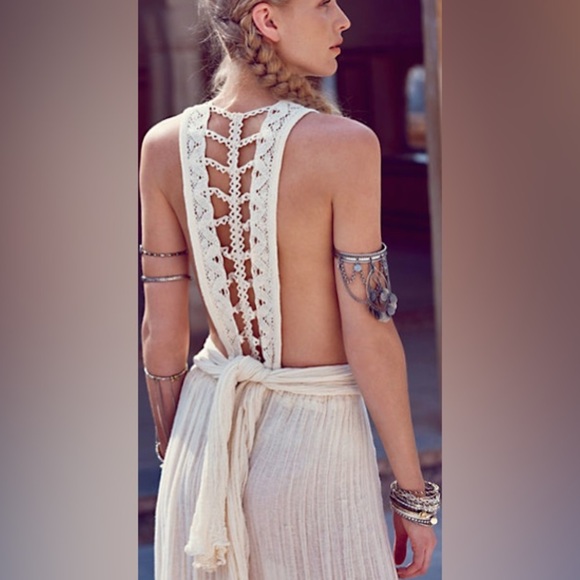 Jen’s pirate booty trailing jade boho maxi cotton gown dress size large - Picture 3 of 9